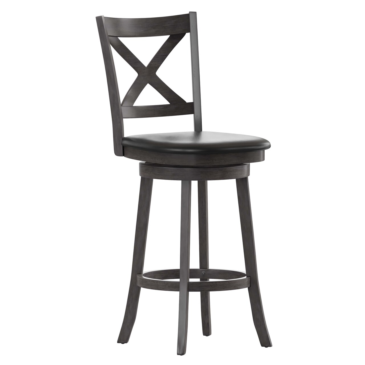 Merrick Lane Sora 30" Classic Wooden Crossback Swivel Bar Height Pub Stool with Upholstered Padded Seat and Integrated Footrest
